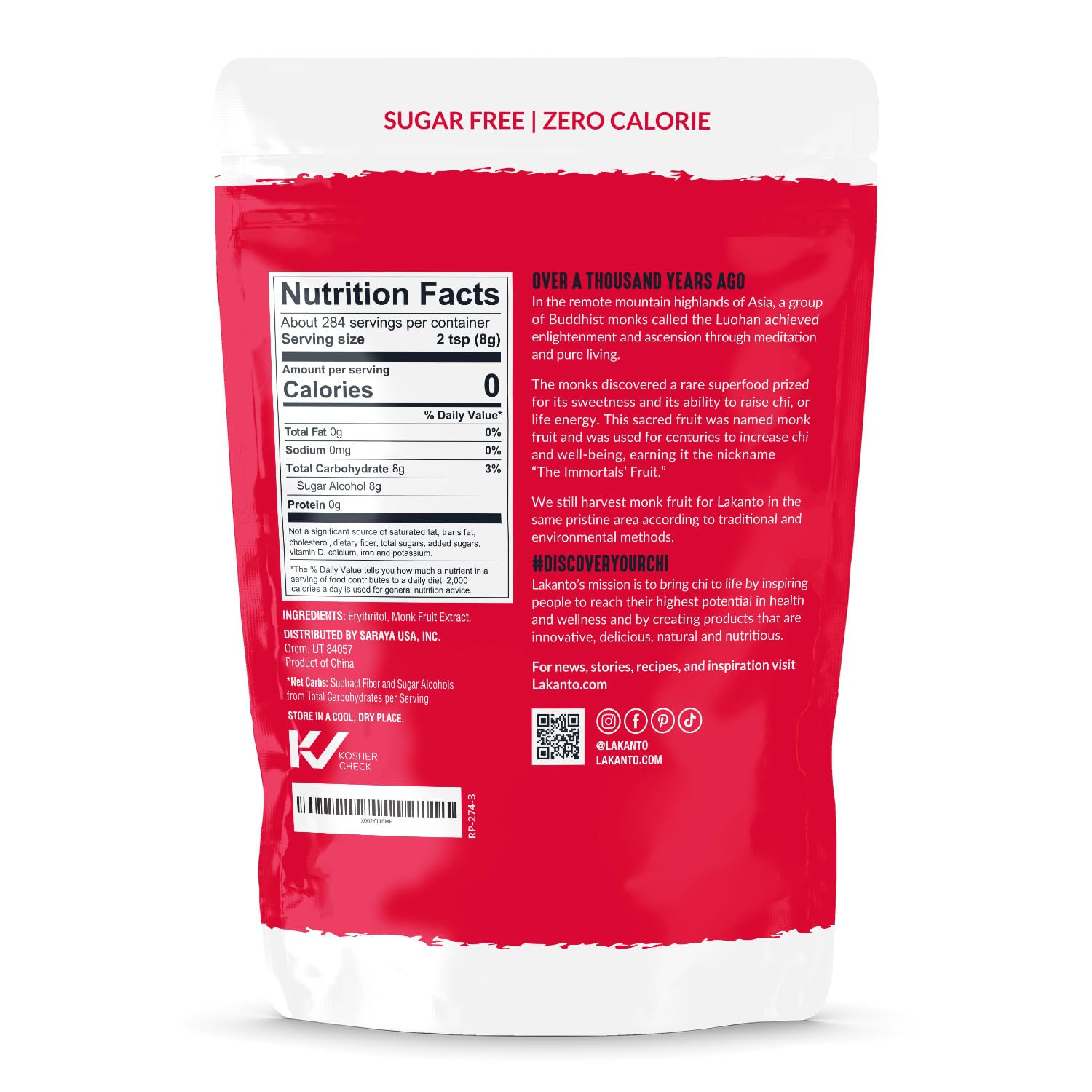 Lakanto Monk Fruit Sweetener With Erythritol, White Sugar Substitute From Monk Fruit Extract, Classic White Sugar Replacement for Baking, Coffee & Tea, Gluten Free, Low Carb, Non GMO, Keto, 5 LB Bag1