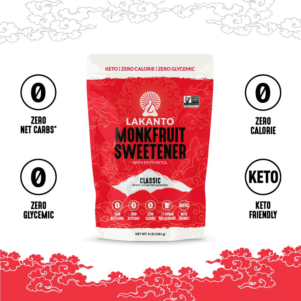 Lakanto Monk Fruit Sweetener With Erythritol, White Sugar Substitute From Monk Fruit Extract, Classic White Sugar Replacement for Baking, Coffee & Tea, Gluten Free, Low Carb, Non GMO, Keto, 5 LB Bag7