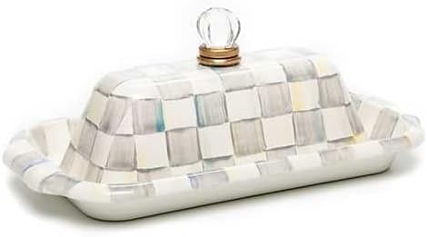 MACKENZIE-CHILDS Enamel Butter Box, Cute Lidded Enamel Butter Dish, Gray-and-White Sterling Check MACKENZIE-CHILDS Enamel Butter Box, Cute Lidded Enamel Butter Dish, Gray-and-White Sterling Check