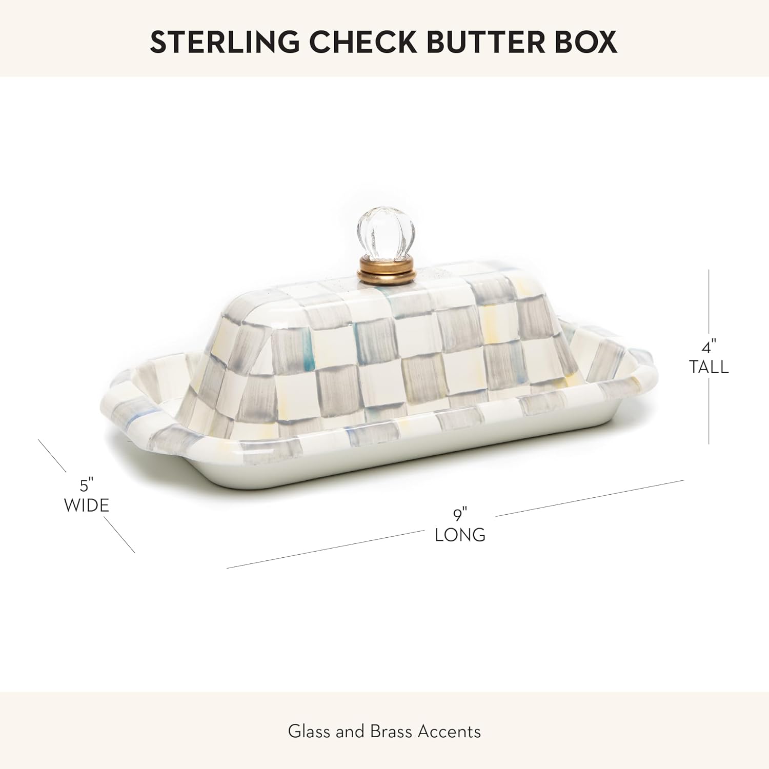 MACKENZIE-CHILDS Enamel Butter Box, Cute Lidded Enamel Butter Dish, Gray-and-White Sterling Check7