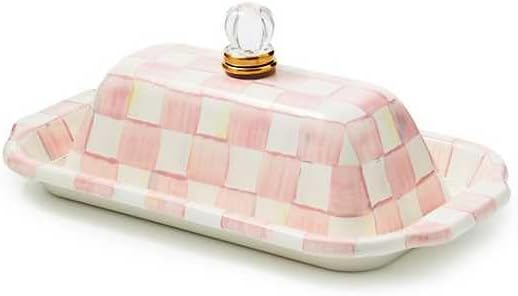 MACKENZIE-CHILDS Enamel Butter Box, Cute Lidded Enamel Butter Dish, Pink-and-White Rosy Check MACKENZIE-CHILDS Enamel Butter Box, Cute Lidded Enamel Butter Dish, Pink-and-White Rosy Check