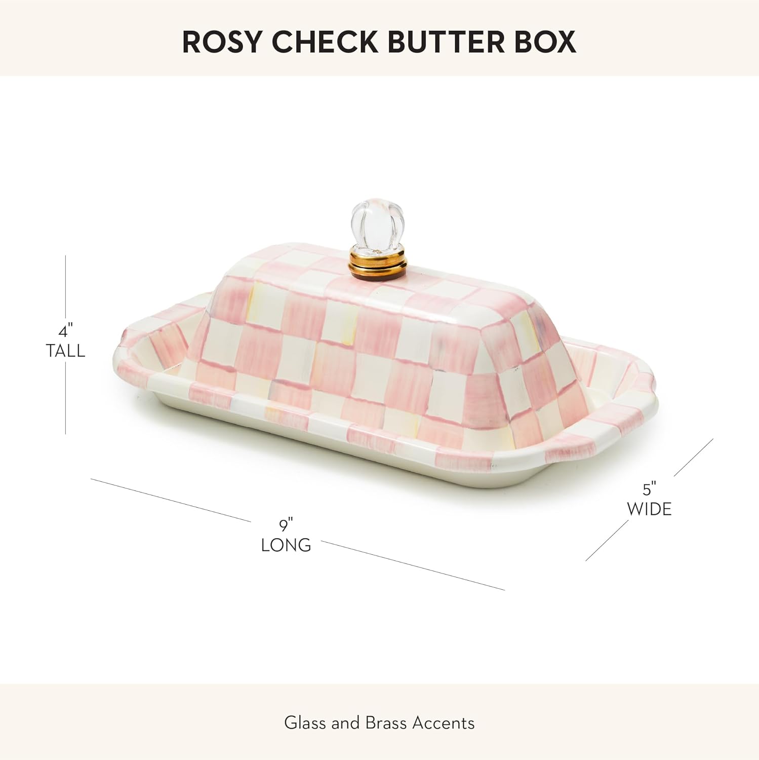 MACKENZIE-CHILDS Enamel Butter Box, Cute Lidded Enamel Butter Dish, Pink-and-White Rosy Check4