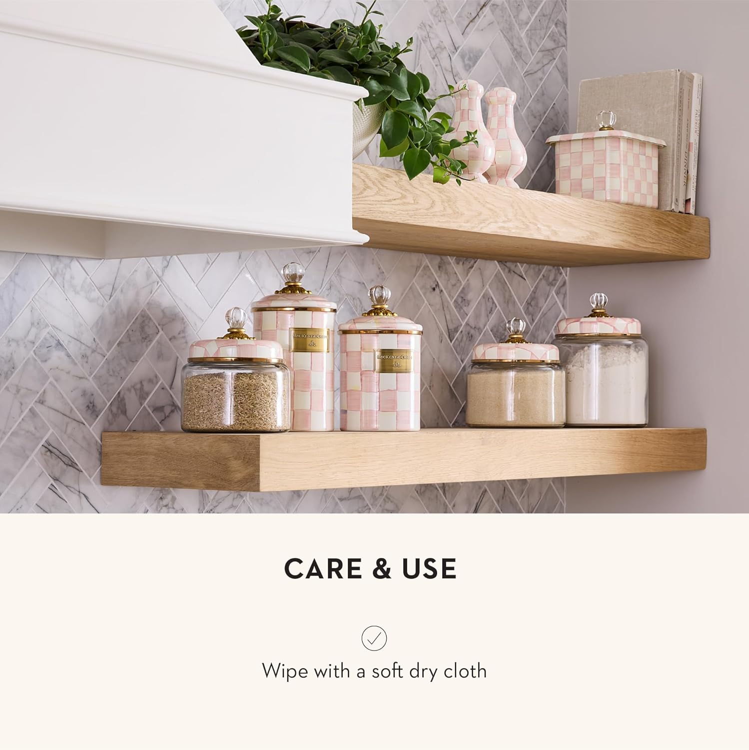 MACKENZIE-CHILDS Enamel Butter Box, Cute Lidded Enamel Butter Dish, Pink-and-White Rosy Check7