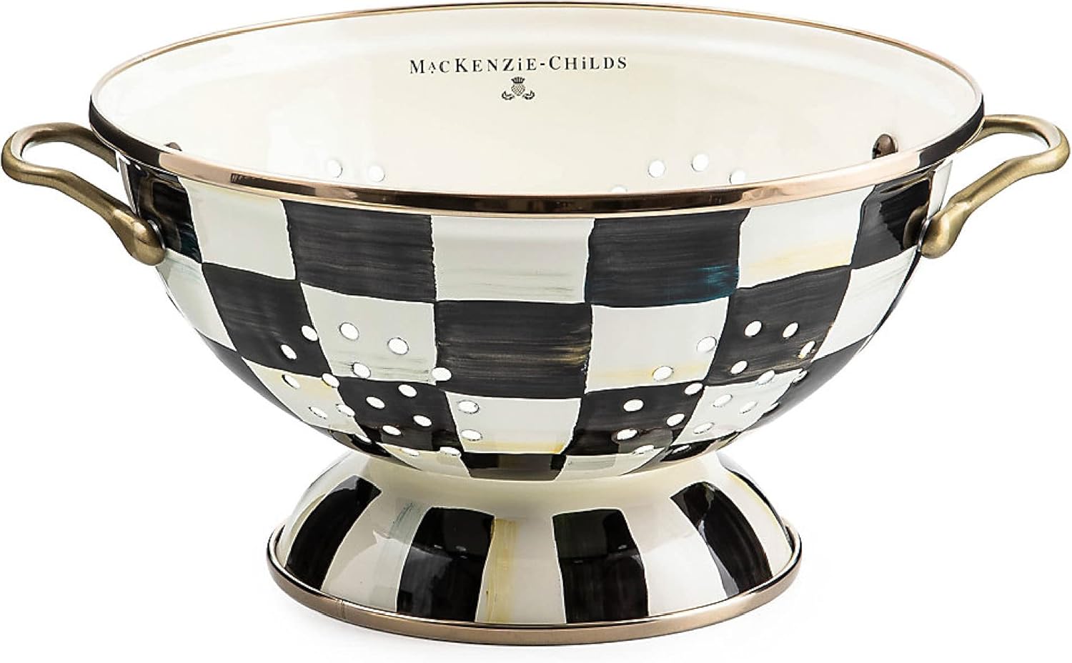MACKENZIE-CHILDS Enamel Colander, Decorative Kitchen Strainer, Large, Black-and-White Courtly Check MACKENZIE-CHILDS Enamel Colander, Decorative Kitchen Strainer, Large, Black-and-White Courtly Check