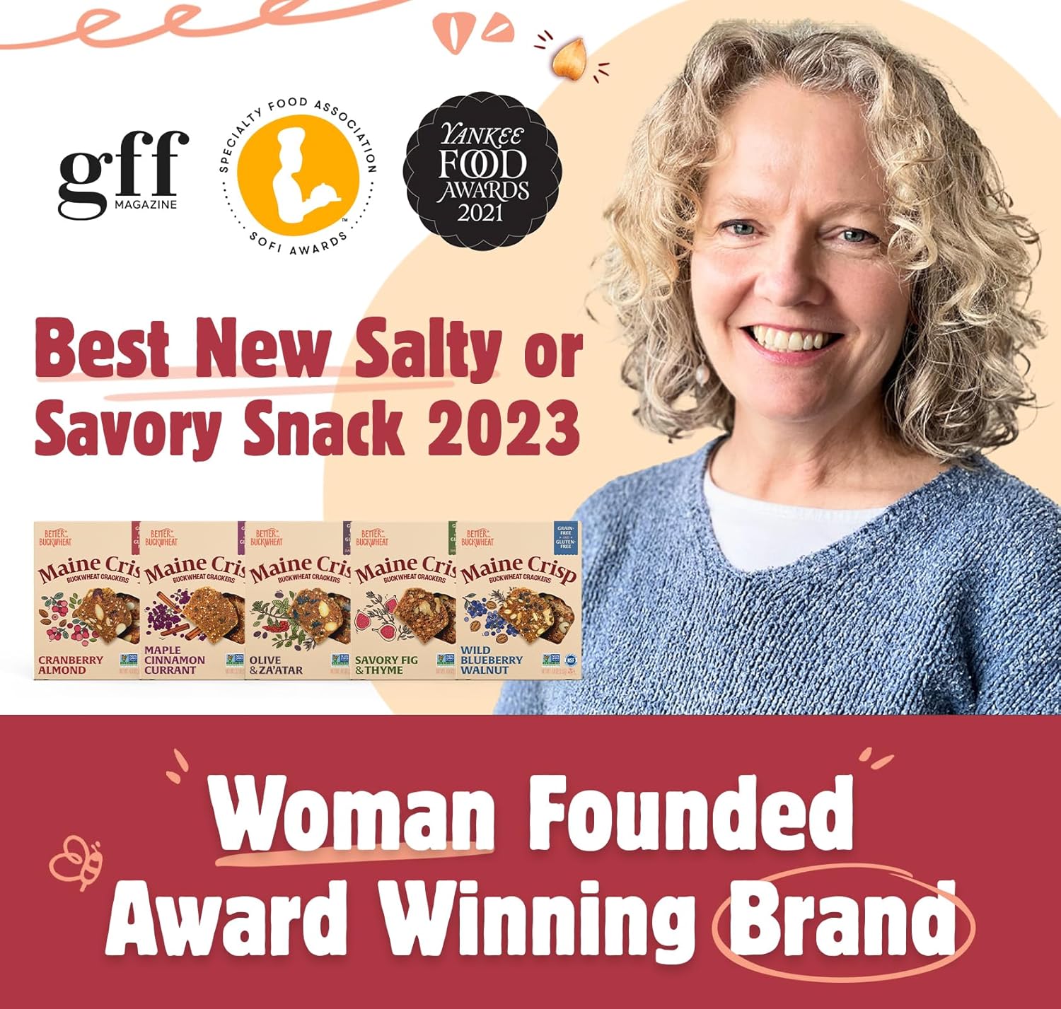 Maine Crisp Variety 5 Pack, Gluten Free Crackers – Snack Crackers, Grain Free, Non-GMO - Cranberry Almond, Cinnamon Maple, Savory Fig & Thyme5