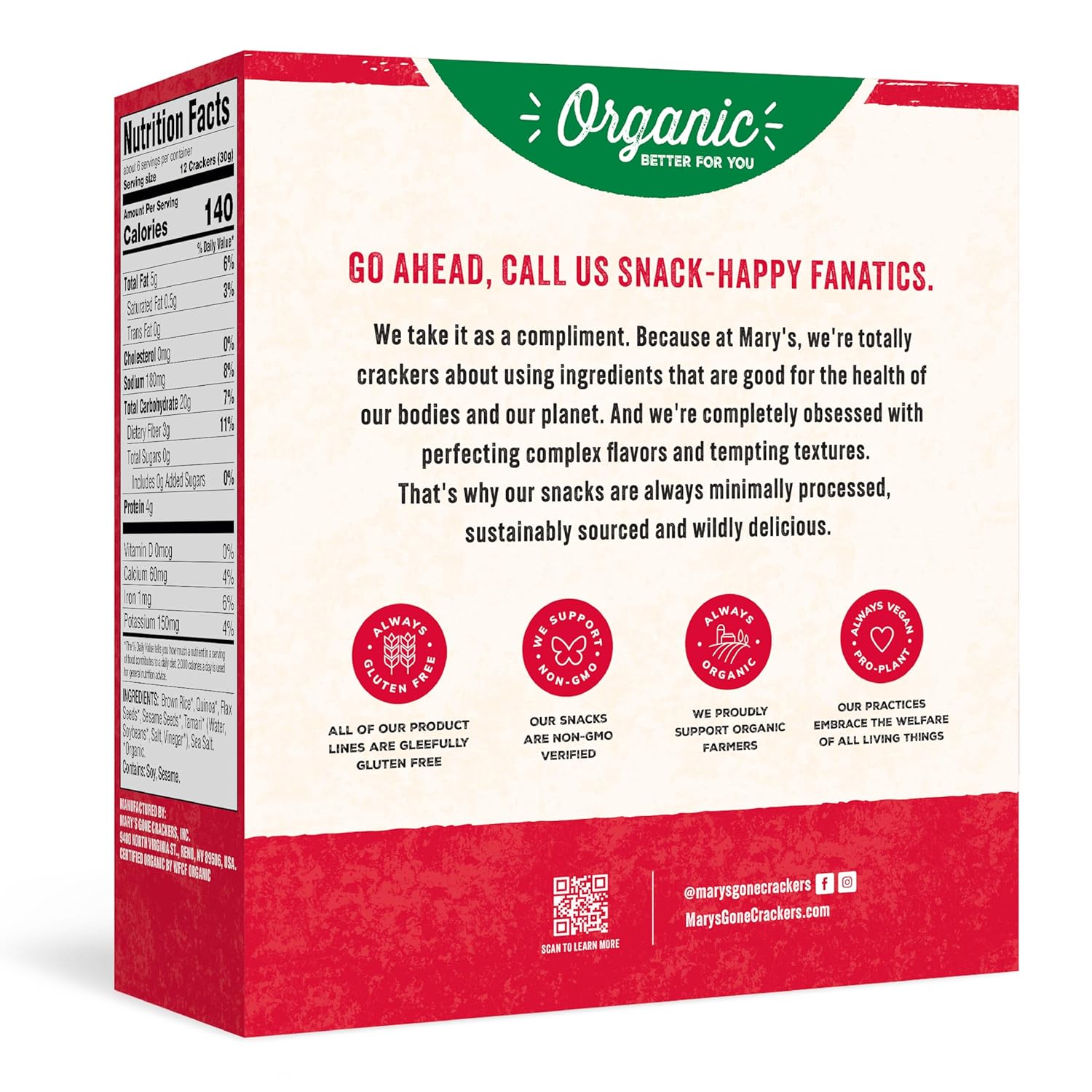 Mary's Gone Crackers Original Crackers, 6.5 Ounce (Pack of 6), Organic Brown Rice, Flax & Sesame Seeds, Gluten Free3