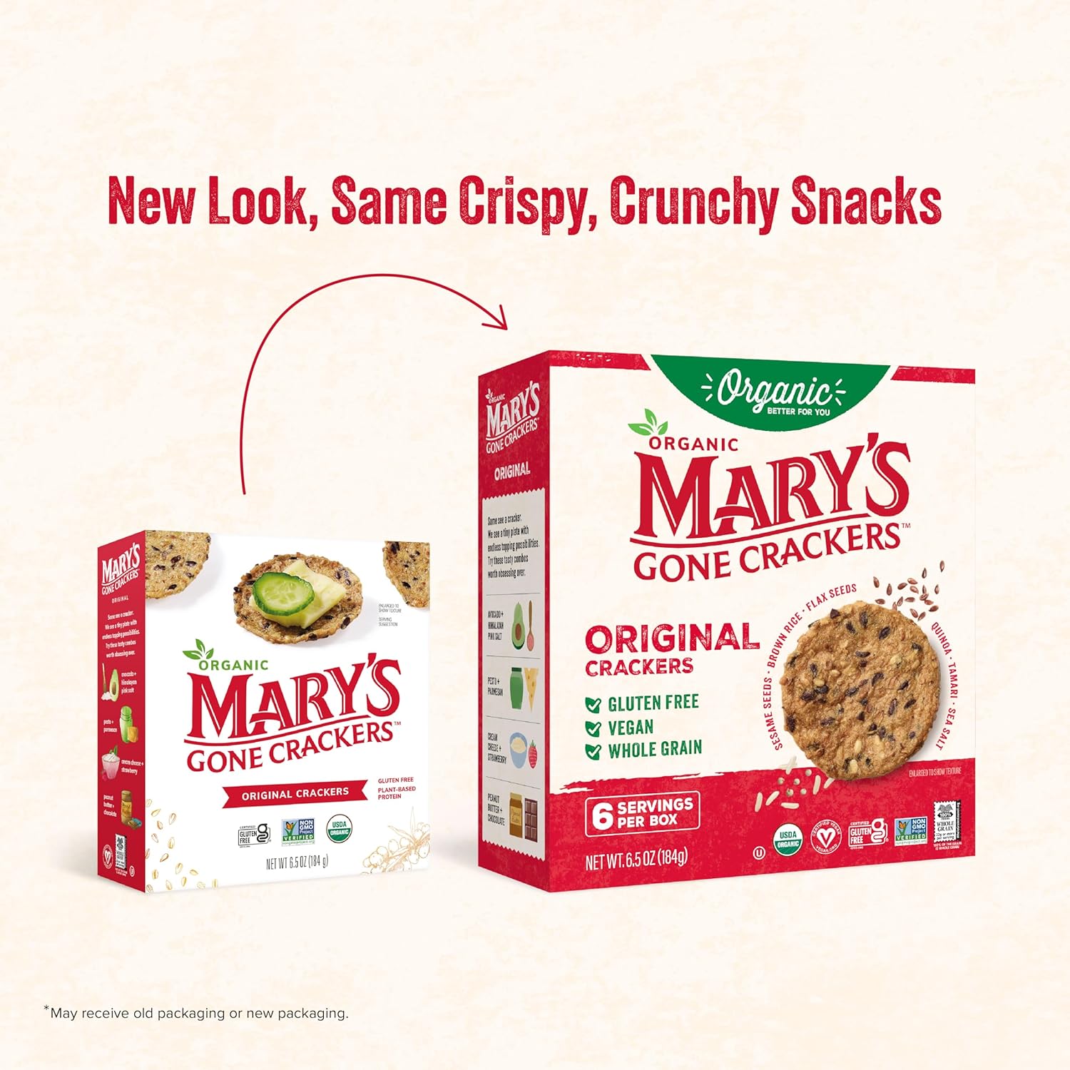 Mary's Gone Crackers Original Crackers, 6.5 Ounce (Pack of 6), Organic Brown Rice, Flax & Sesame Seeds, Gluten Free6