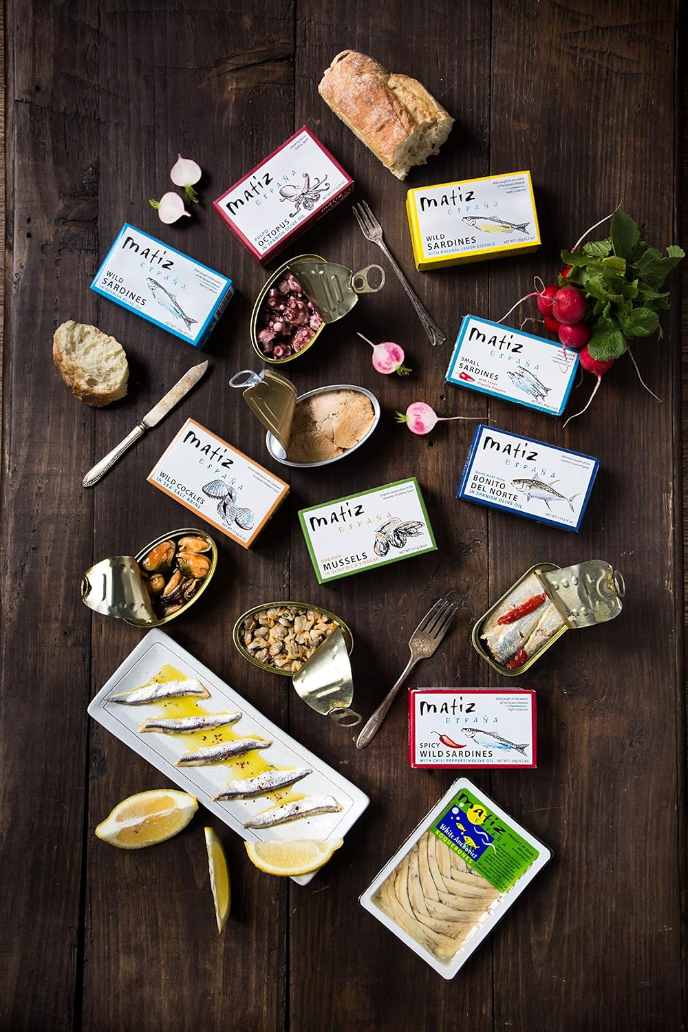 Matiz Sardines Variety Pack, Wild Caught Spanish Waters 10 Tins In Olive Oil, Sweet Piquillo Pepper, Spicy Piri Piri Pepper and Lemon Essence9