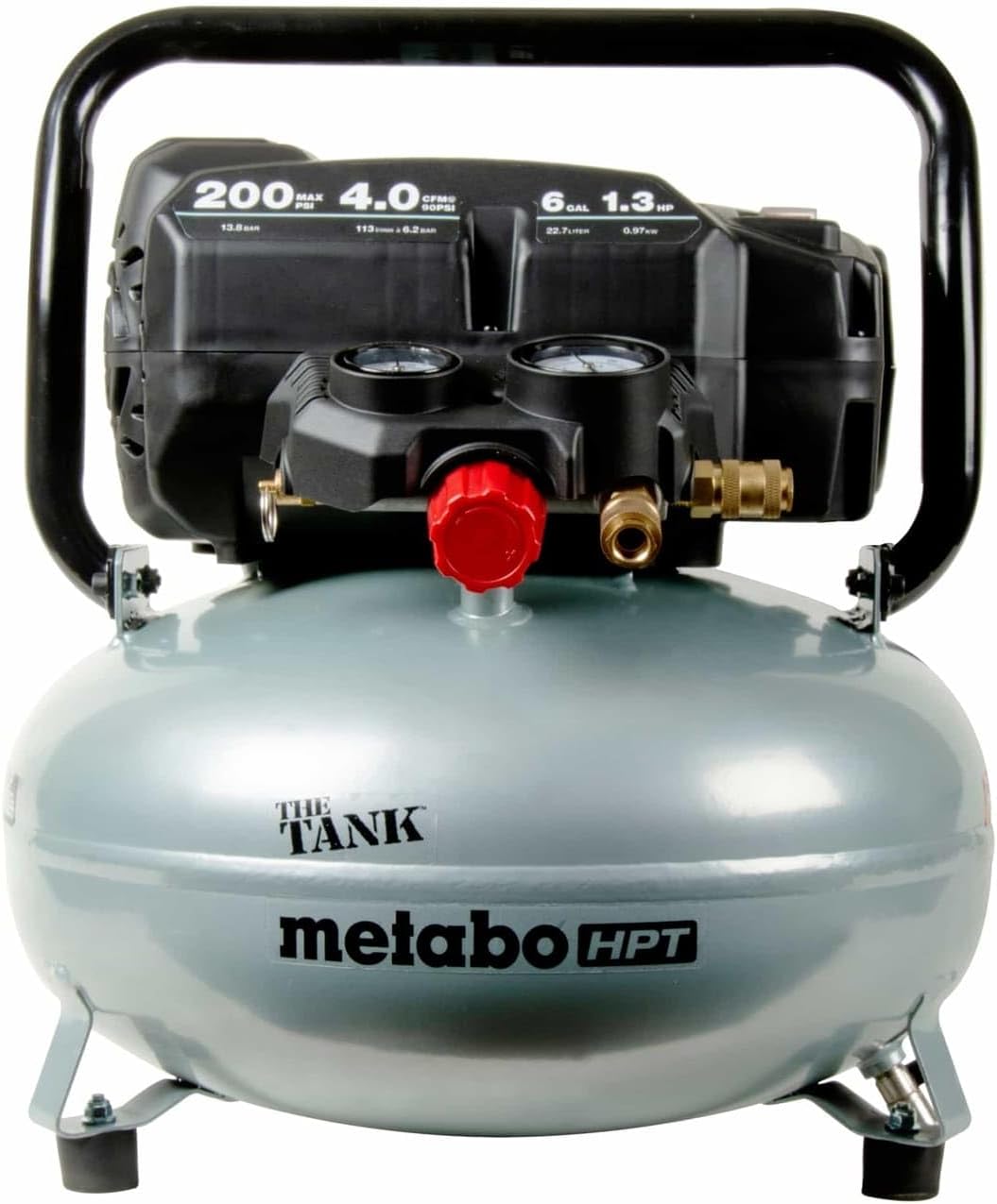 Metabo HPT Air Compressor, THE TANK™, Portable Pancake Air Compressor 200 PSI, 6 Gallon Air Compressor Tank, Versatile for Use with Framing, Siding, Finish, Brad or Roofing Nailers, EC914S Metabo HPT Air Compressor, THE TANK™, Portable Pancake Air Compressor 200 PSI, 6 Gallon Air Compressor Tank, Versatile for Use with Framing, Siding, Finish, Brad or Roofing Nailers, EC914S