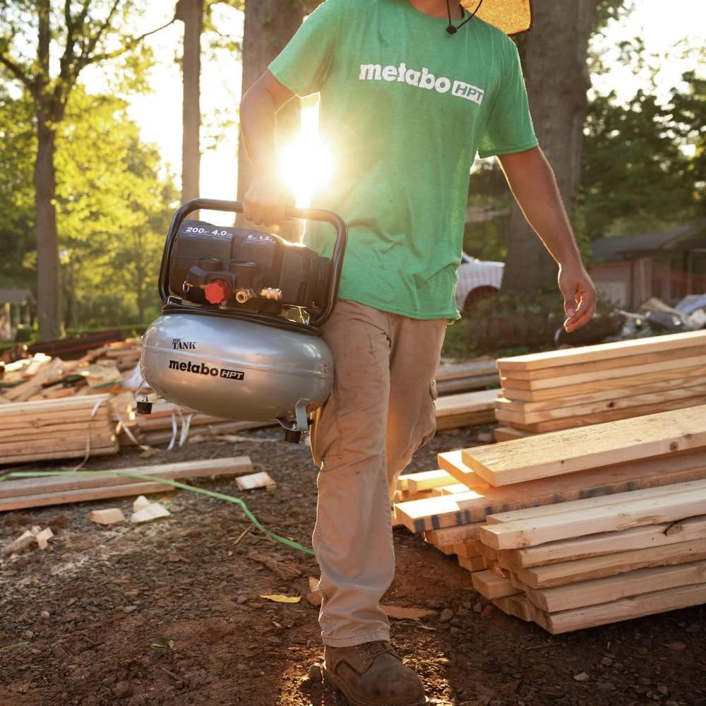 Metabo HPT Air Compressor, THE TANK™, Portable Pancake Air Compressor 200 PSI, 6 Gallon Air Compressor Tank, Versatile for Use with Framing, Siding, Finish, Brad or Roofing Nailers, EC914S1