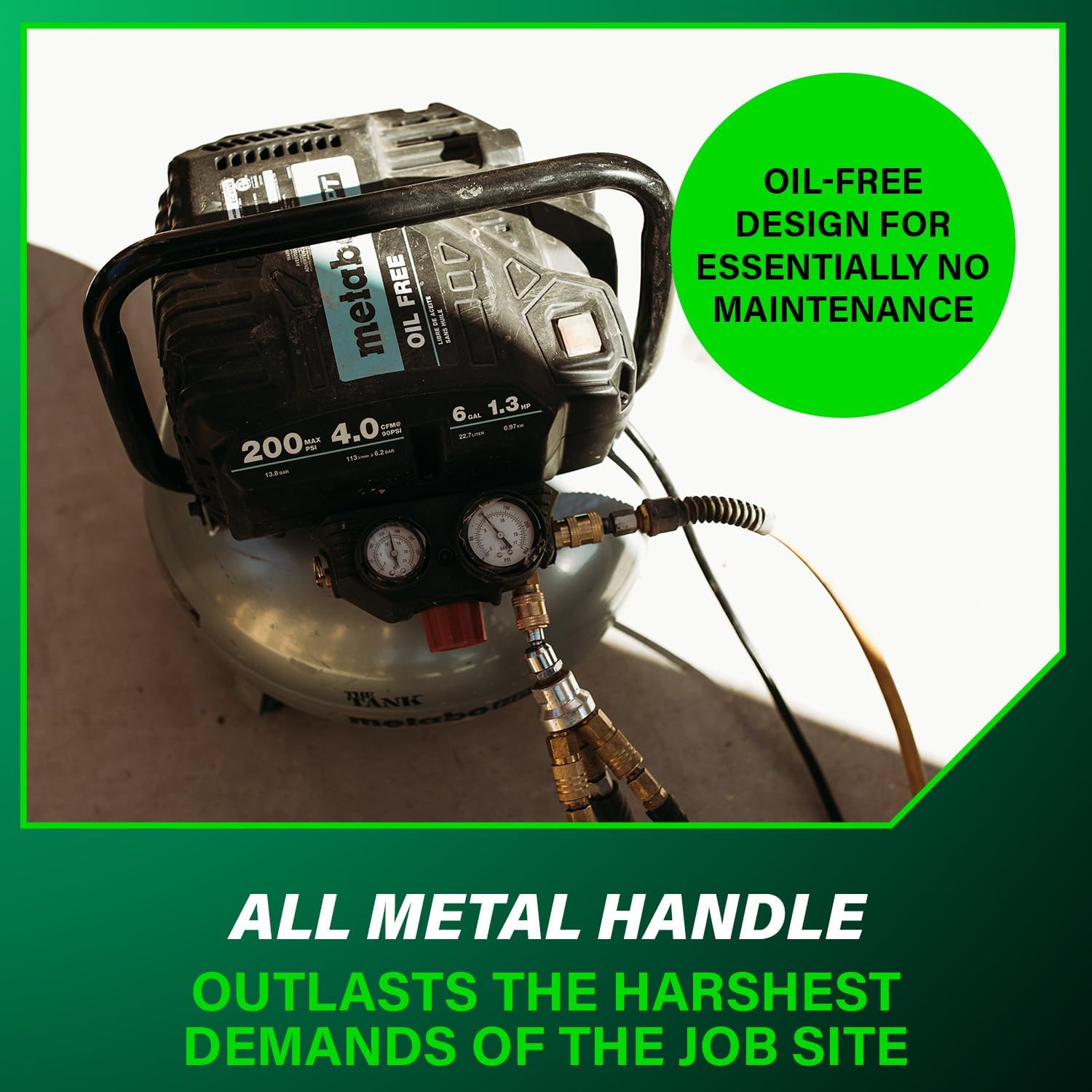 Metabo HPT Air Compressor, THE TANK™, Portable Pancake Air Compressor 200 PSI, 6 Gallon Air Compressor Tank, Versatile for Use with Framing, Siding, Finish, Brad or Roofing Nailers, EC914S11