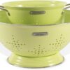Metal Colander 2 Pack, Strainer Bowel with Handles 2Qt & 6Qt Powder Coated Solid Ring Base Heavey Duty Kitchen Drainer Basket for Pasta Veggies and Fruits,New Home Apartment Essentials (LightGreen)