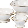 Metal Colander Set of 3, Strainer Basket with Handles perfect for Spaghetti, Pasta, Berry, Vegetable, Fruit, Solid Base Powder Coated Kitchen Essential Strainer Set, 1 & 3.5 & 5 Qt (Cream)