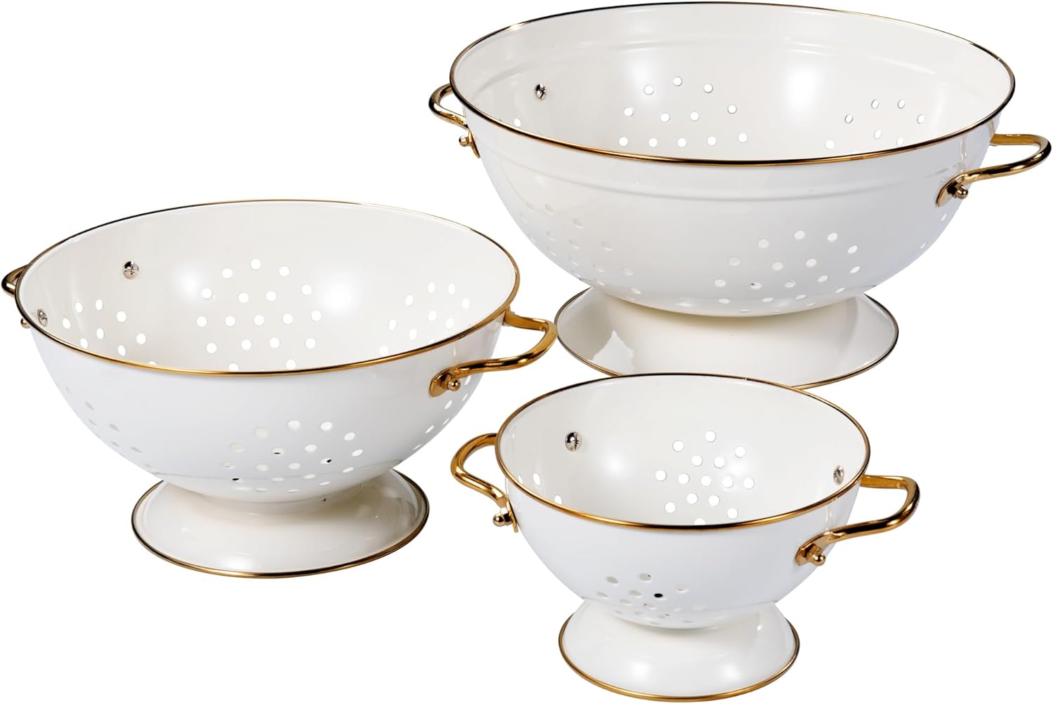 Metal Colander Set of 3, Strainer Basket with Handles perfect for Spaghetti, Pasta, Berry, Vegetable, Fruit, Solid Base Powder Coated Kitchen Essential Strainer Set, 1 & 3.5 & 5 Qt (Cream) Metal Colander Set of 3, Strainer Basket with Handles perfect for Spaghetti, Pasta, Berry, Vegetable, Fruit, Solid Base Powder Coated Kitchen Essential Strainer Set, 1 & 3.5 & 5 Qt (Cream)