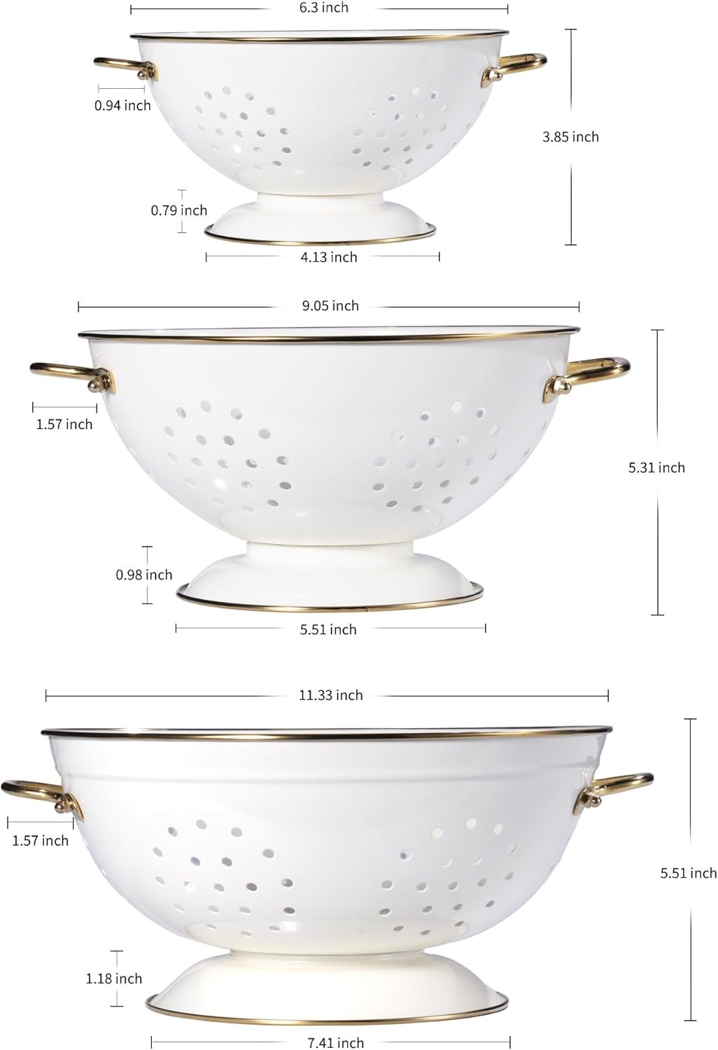 Metal Colander Set of 3, Strainer Basket with Handles perfect for Spaghetti, Pasta, Berry, Vegetable, Fruit, Solid Base Powder Coated Kitchen Essential Strainer Set, 1 & 3.5 & 5 Qt (Cream)2