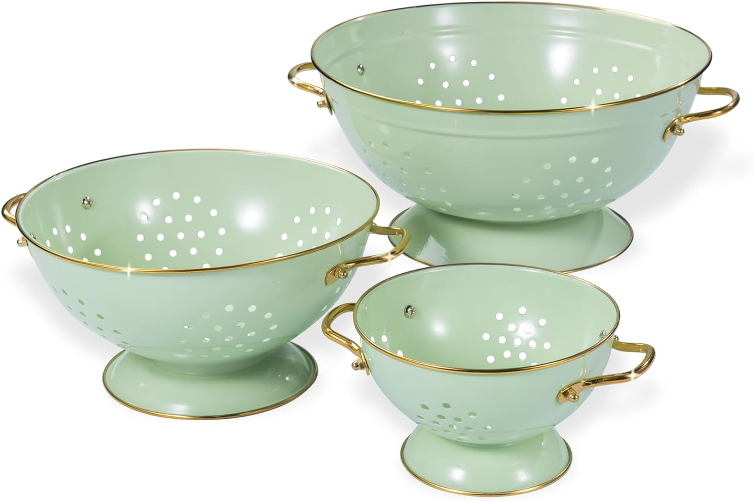 Metal Colander Set of 3, Strainer Basket with Handles perfect for Spaghetti, Pasta, Berry, Vegetable, Fruit, Solid Base Powder Coated Kitchen Essential Strainer Set, 1 & 3.5 & 5 Qt (Green) Metal Colander Set of 3, Strainer Basket with Handles perfect for Spaghetti, Pasta, Berry, Vegetable, Fruit, Solid Base Powder Coated Kitchen Essential Strainer Set, 1 & 3.5 & 5 Qt (Green)