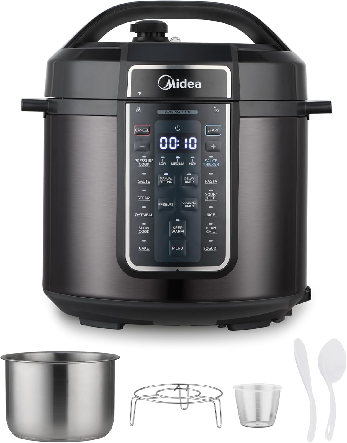 Midea 12-in-1 Electric Pressure Cooker, 6 Quarts, 12 Presets, Multi-Functional Programmable Slow Cooker, Rice Cooker, Steamer, Sauté Pan, Yogurt Maker, and More, Stainless Steel Midea 12-in-1 Electric Pressure Cooker, 6 Quarts, 12 Presets, Multi-Functional Programmable Slow Cooker, Rice Cooker, Steamer, Sauté Pan, Yogurt Maker, and More, Stainless Steel