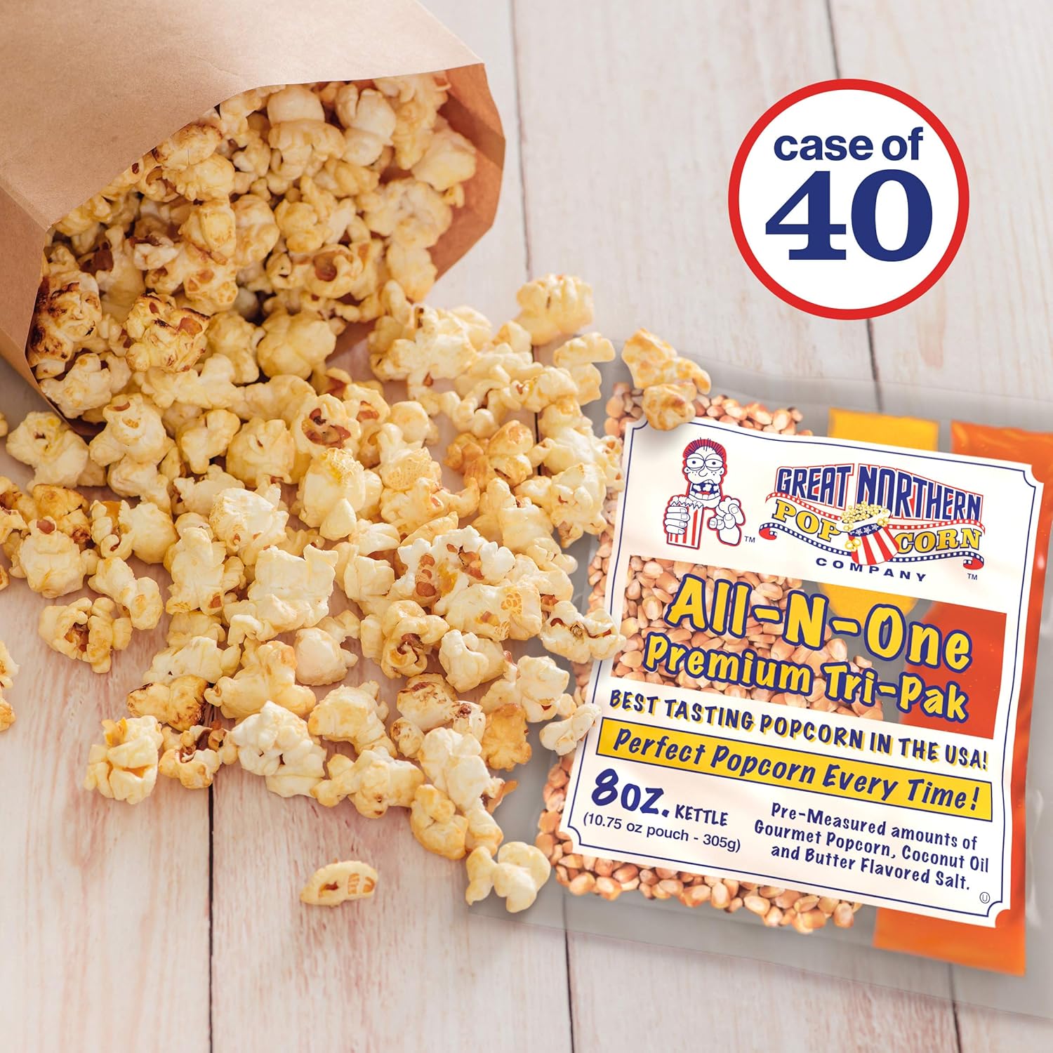 Movie Theater Style 40-Count Popcorn Packs - Pre-Measured 8-Ounce All-in-One Kernel, Salt, Oil Packets for Popping Machines by Great Northern Popcorn8