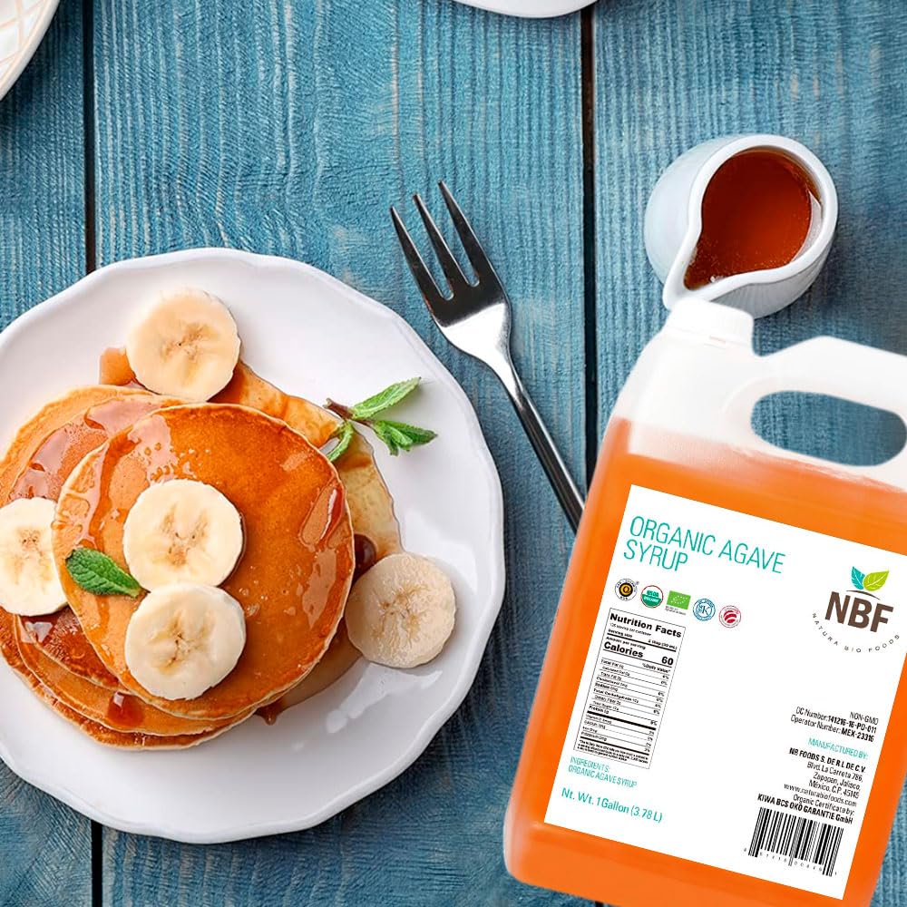 NBF, Agave Syrup, Organic, Nectar, Low Carb, Sugar substitute for baking, drinks & more, Family-friendly, Gluten free, Ideal for restaurants and industrial kitchens, Ambar, 176oz1