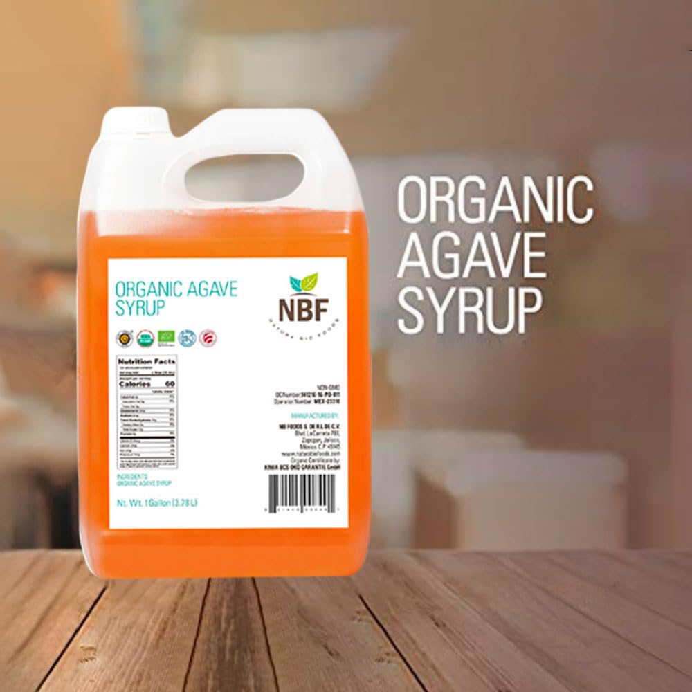 NBF, Agave Syrup, Organic, Nectar, Low Carb, Sugar substitute for baking, drinks & more, Family-friendly, Gluten free, Ideal for restaurants and industrial kitchens, Ambar, 176oz6