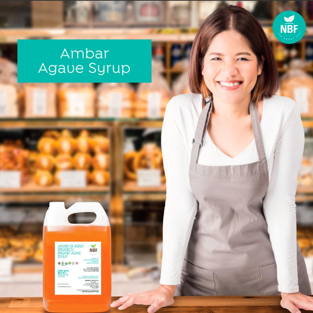 NBF, Agave Syrup, Organic, Nectar, Low Carb, Sugar substitute for baking, drinks & more, Family-friendly, Gluten free, Ideal for restaurants and industrial kitchens, Ambar, 176oz8