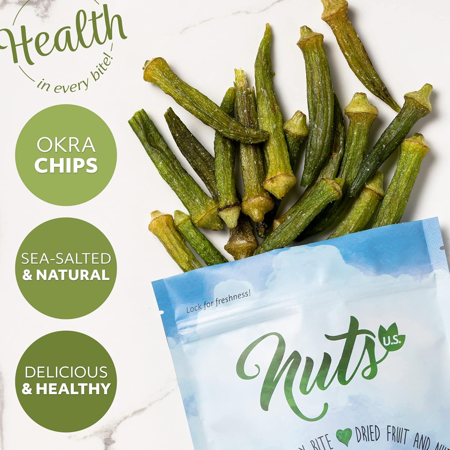 NUTS U.S. - Okra Chips Sea-Salted No Color Added and No Sugar Added Natural Delicious And Healthy, Bulk Chips!!! (Okra Chips, 2 LBS)1