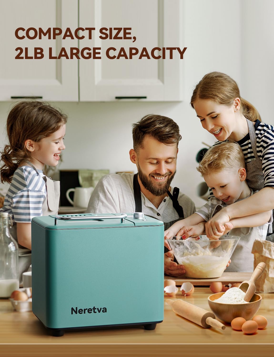 Neretva 20-IN-1 Bread Maker, Dual Heater 2LB Bread Machine Metal Material & Nonstick Ceramic Pan Compact Bread Maker Machines with Gluten Free White Wheat Rye French Pizza Breadmaker Recipe- Green6