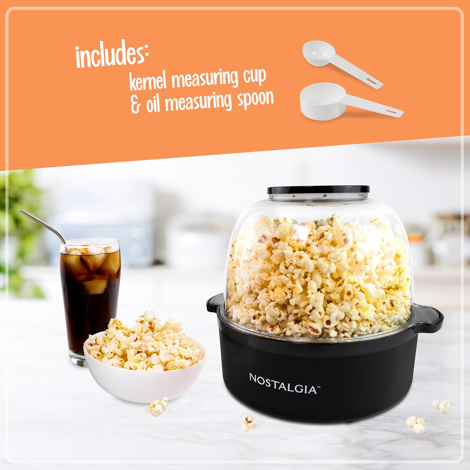Nostalgia 6-Quart Stirring Popcorn Popper - Quick-Heat Technology - Makes 24 Cups of Popcorn - Includes Kernel Measuring Cup - Perfect for Birthday Parties, Movie Nights, and More - Black3