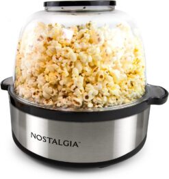 Nostalgia 6-Quart Stirring Popcorn Popper - Quick-Heat Technology - Makes 24 Cups of Popcorn - Includes Kernel Measuring Cup - Perfect for Birthday Parties, Movie Nights, and More - Stainless Steel