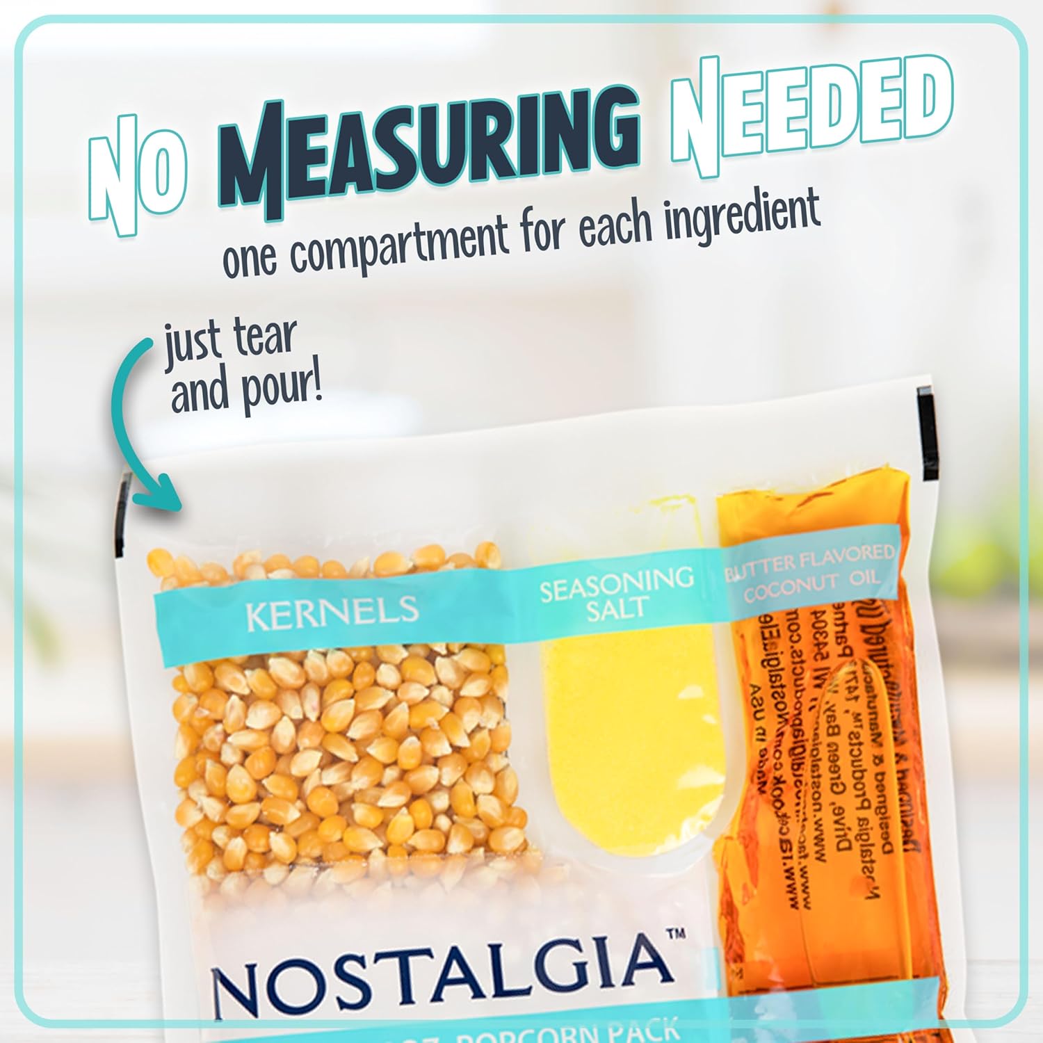 Nostalgia Movie Theater Style Popcorn Packets for Popcorn Machine, All-in-One Popcorn Kernels, Coconut Oil, Seasoning Salt, 8oz Packs, 24 count2