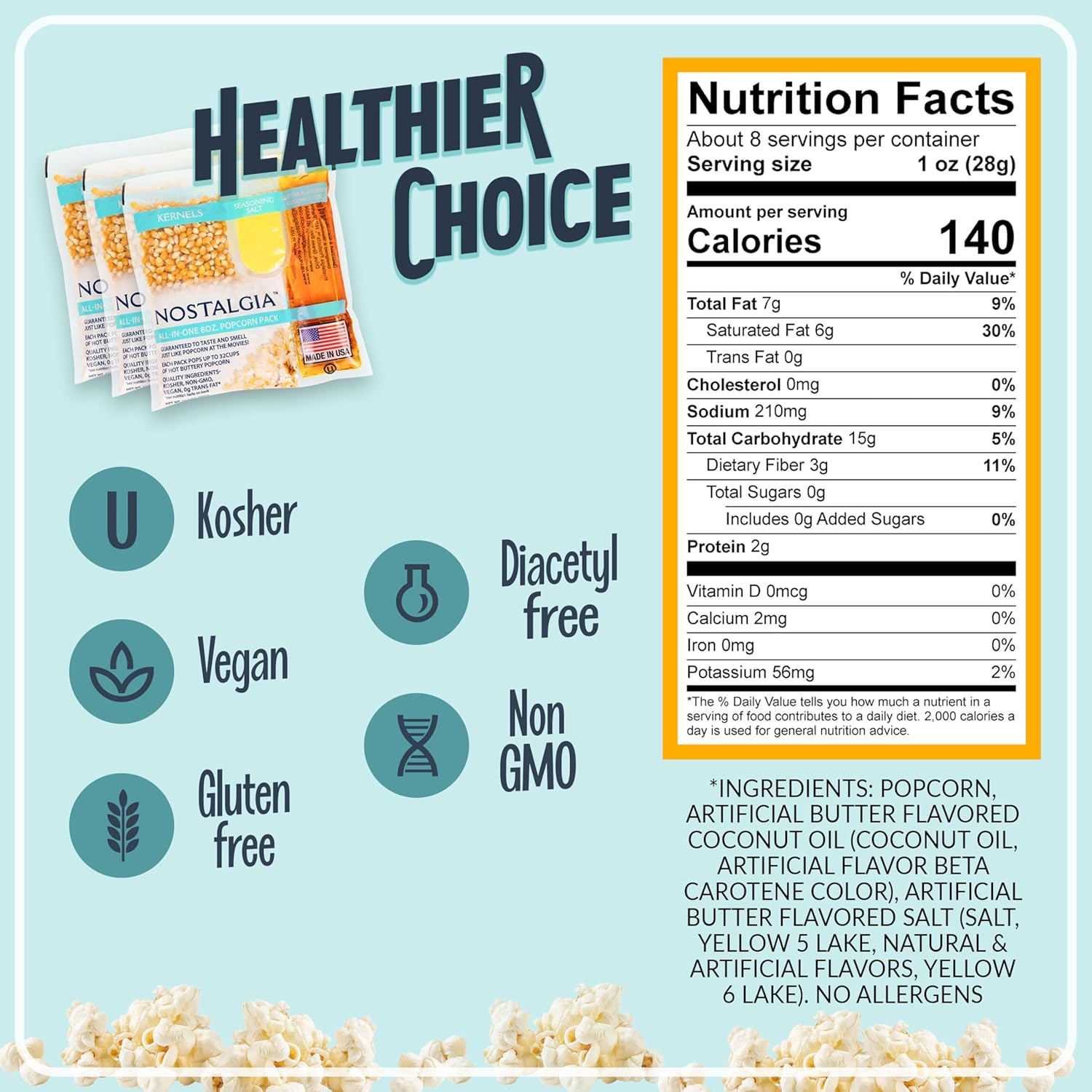 Nostalgia Movie Theater Style Popcorn Packets for Popcorn Machine, All-in-One Popcorn Kernels, Coconut Oil, Seasoning Salt, 8oz Packs, 24 count5