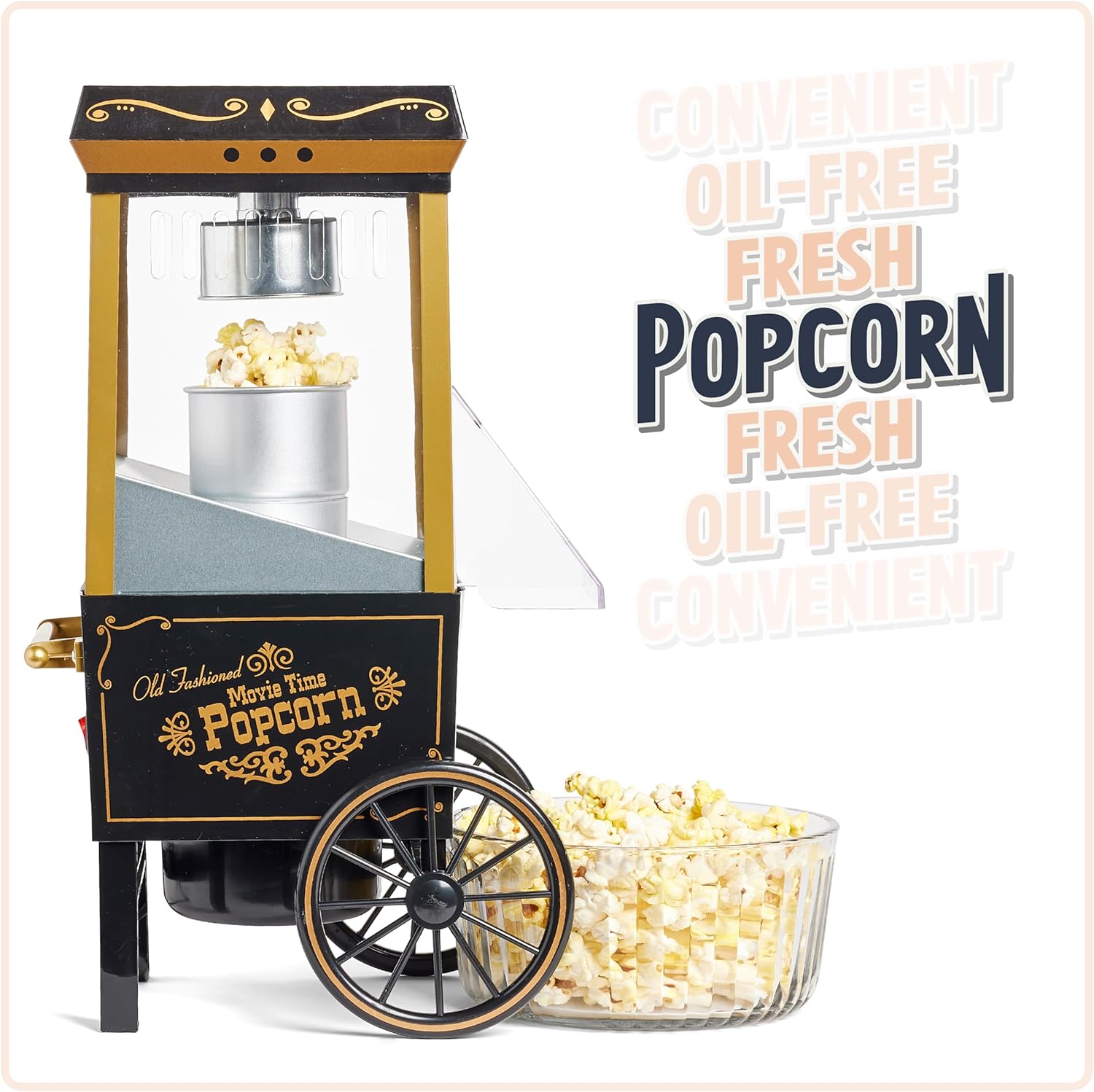 Nostalgia Vintage Hot-Air Popcorn Maker Machine - Makes Up to 12 Cups - Oil-Free - Healthier Popcorn - Black8