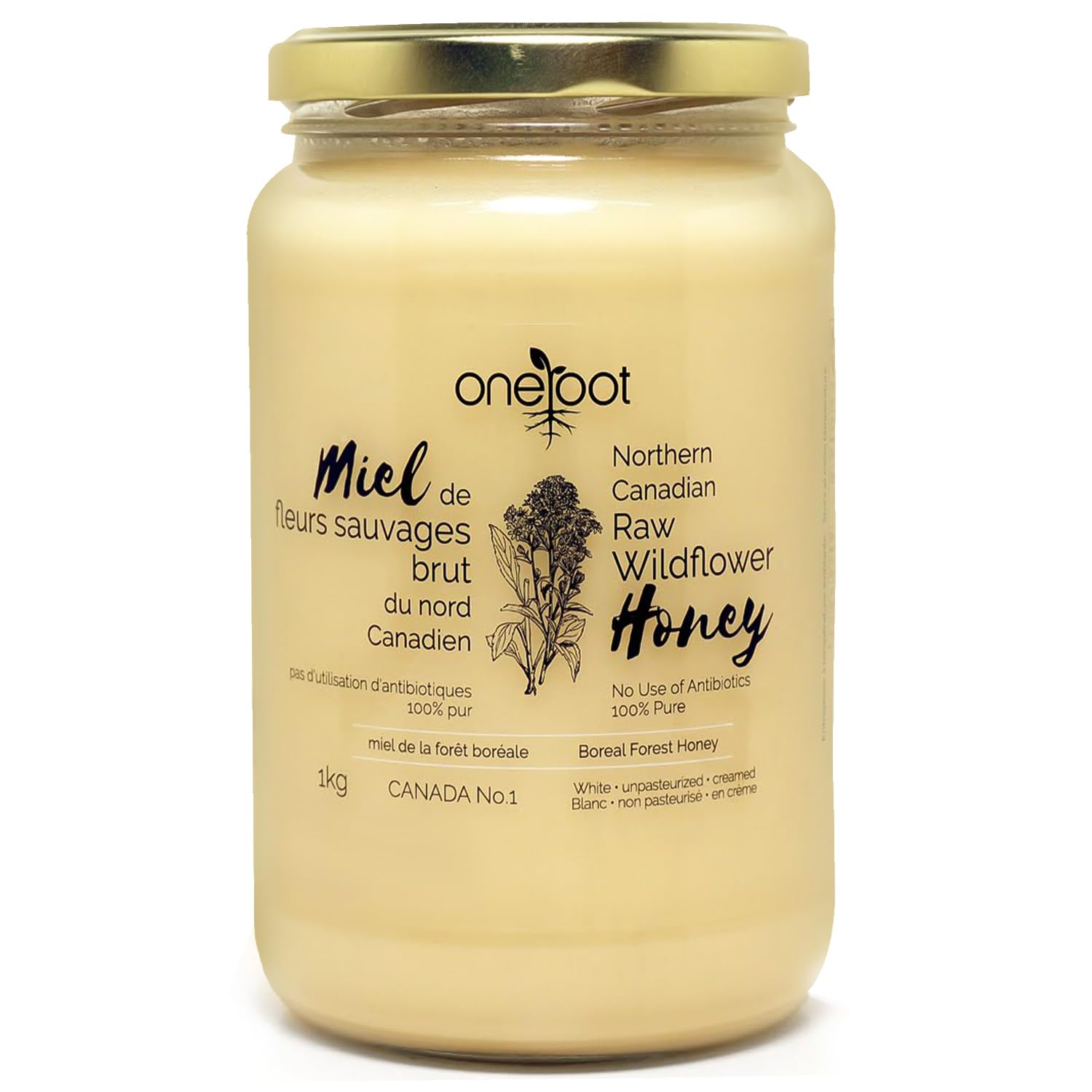 Oneroot 100% Canadian Flower Honey - 1kg 2.2lbs, Honey Wildflower Unfiltered, Unheated & Creamed, Nutrient Rich Raw Wildflower Honey With Enzymes, Thick Natural Sweetener Oneroot 100% Canadian Flower Honey - 1kg / 2.2lbs, Honey Wildflower Unfiltered, Unheated & Creamed, Nutrient Rich Raw Wildflower Honey With Enzymes, Thick Natural Sweetener