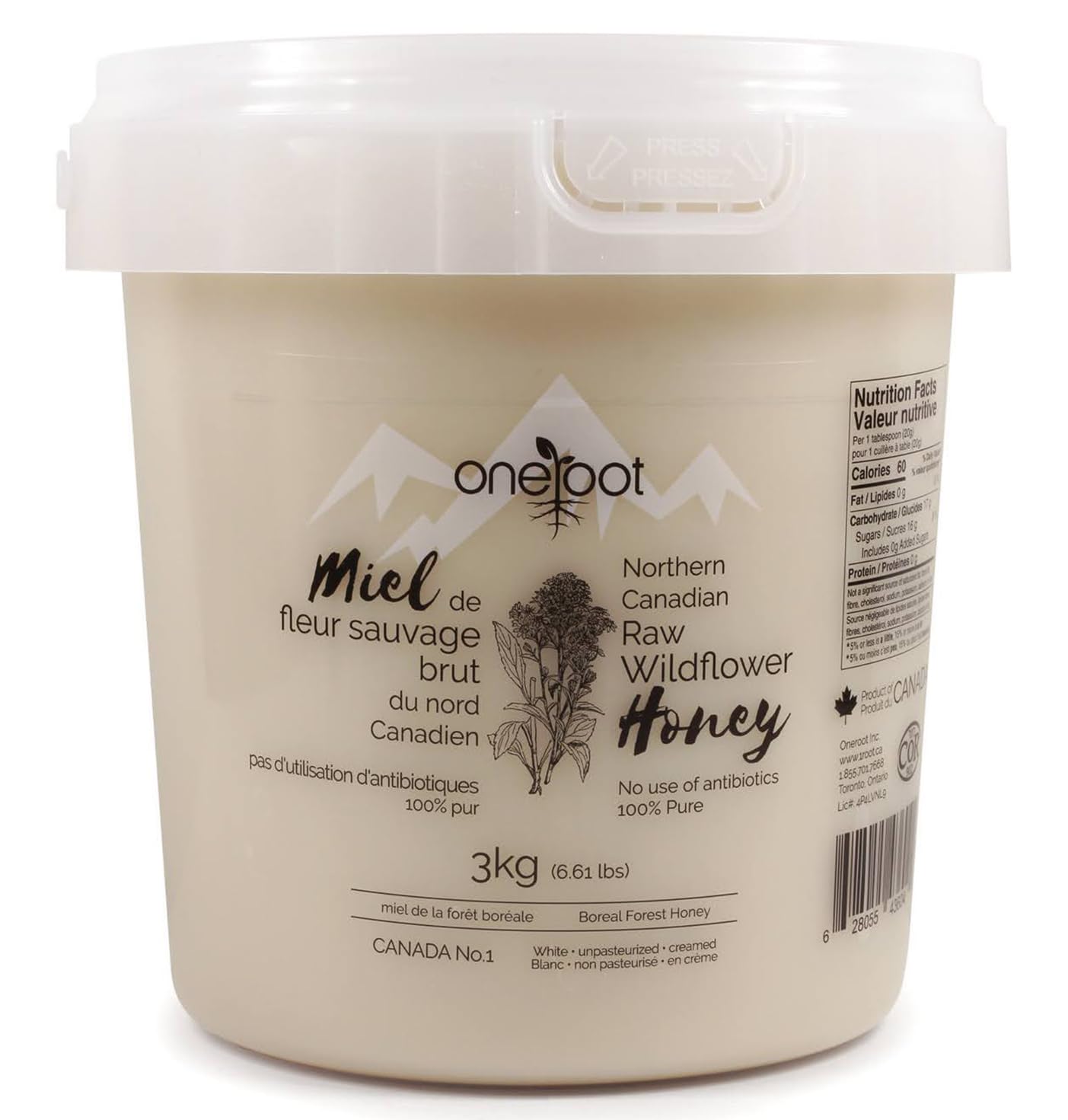 Oneroot 100% Canadian Flower Honey - Honey Wildflower Unfiltered, Unheated & Creamed, Nutrient Rich Raw Wildflower Honey With Enzymes, Thick Natural Sweetener (6.6 Pound) Oneroot 100% Canadian Flower Honey - Honey Wildflower Unfiltered, Unheated & Creamed, Nutrient Rich Raw Wildflower Honey With Enzymes, Thick Natural Sweetener (6.6 Pound)