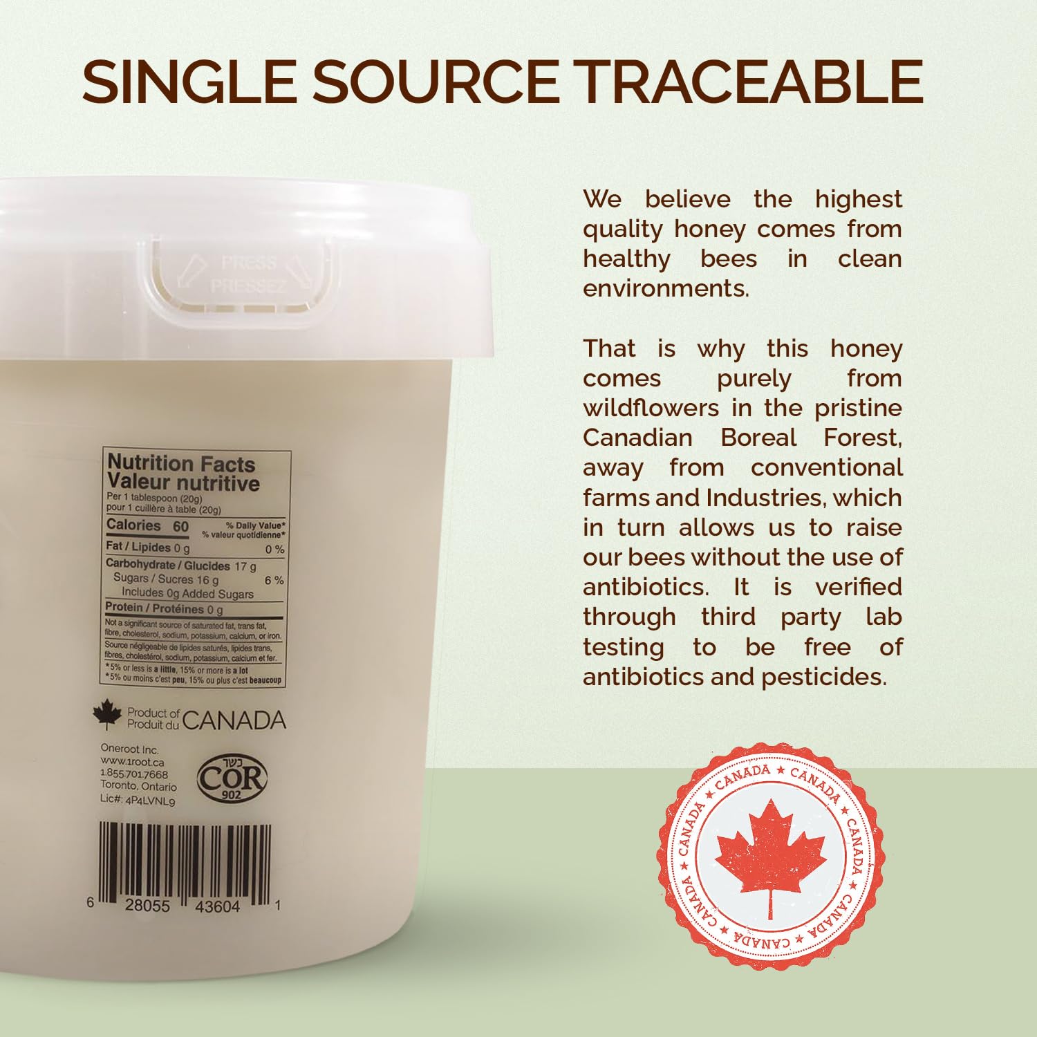 Oneroot 100% Canadian Flower Honey - Honey Wildflower Unfiltered, Unheated & Creamed, Nutrient Rich Raw Wildflower Honey With Enzymes, Thick Natural Sweetener (6.6 Pound)4