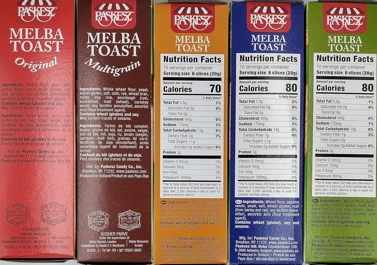 Only Kosher Candy Melba Toast Flatbread Crackers Kosher Certified Delicious Snack Crackers, Variety Combo Pack (Pack of 5)5