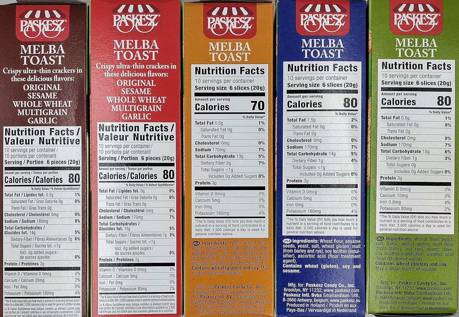 Only Kosher Candy Melba Toast Flatbread Crackers Kosher Certified Delicious Snack Crackers, Variety Combo Pack (Pack of 5)7