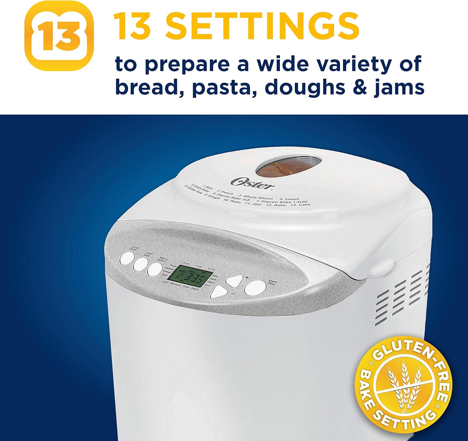 Oster Expressbake Bread Maker with Gluten-Free Setting, 2 Pound, White (CKSTBR9050-NP)3