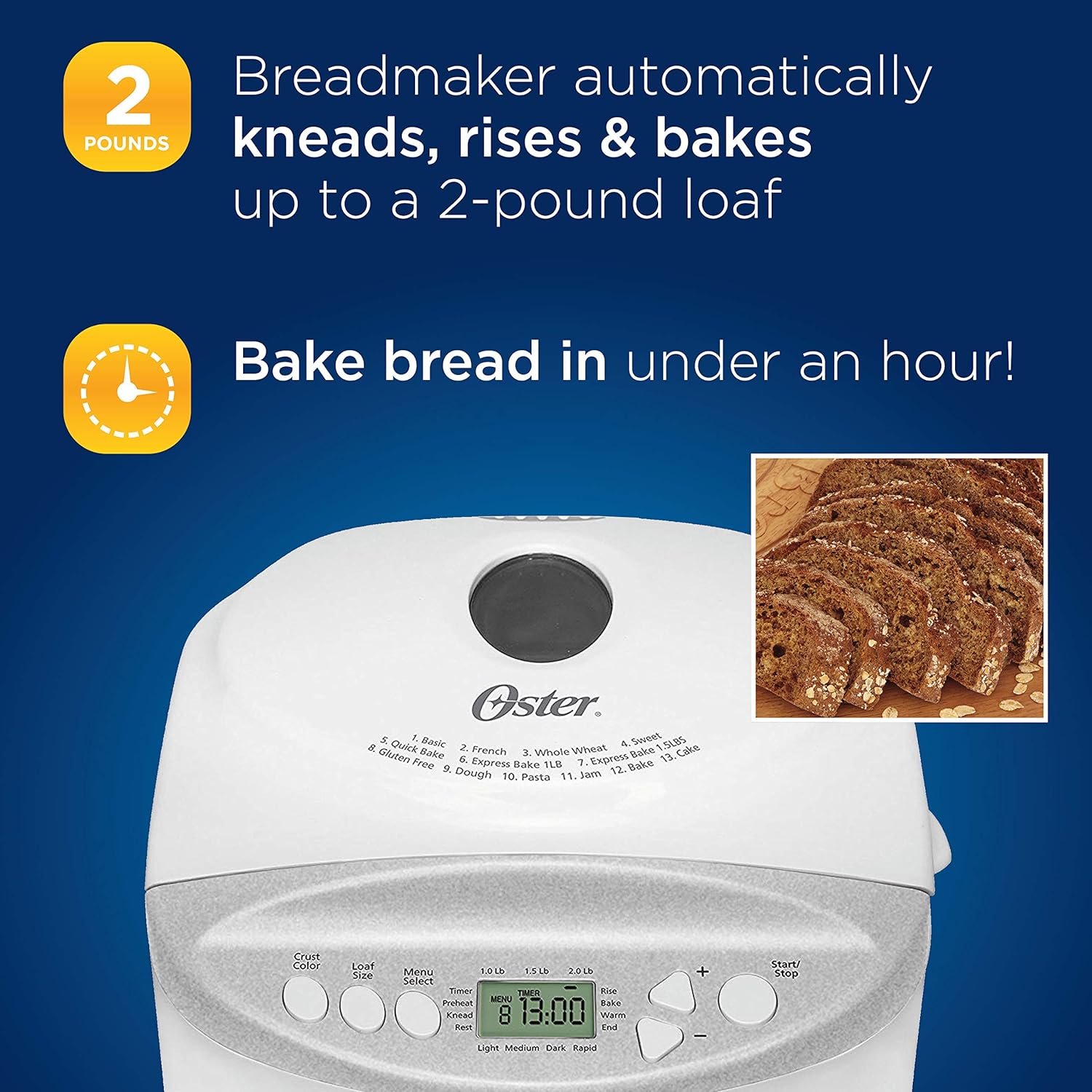 Oster Expressbake Bread Maker with Gluten-Free Setting, 2 Pound, White (CKSTBR9050-NP)5