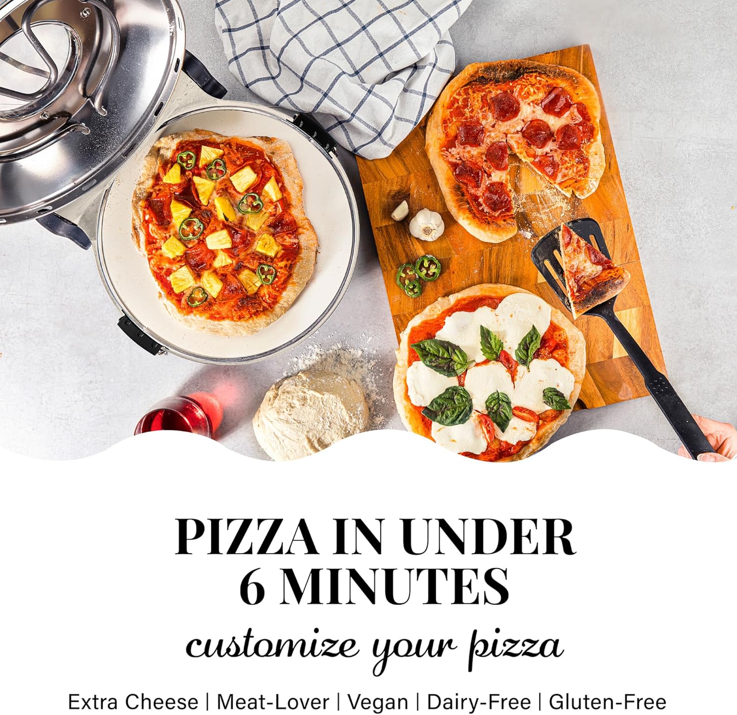 PIEZANO Crispy Crust Pizza Oven by Granitestone – Electric Pizza Oven Indoor Portable, 12 Inch Indoor Pizza Oven Countertop, Pizza Maker Heats up to 800˚F for Stone Baked Pizza at Home - Cream1