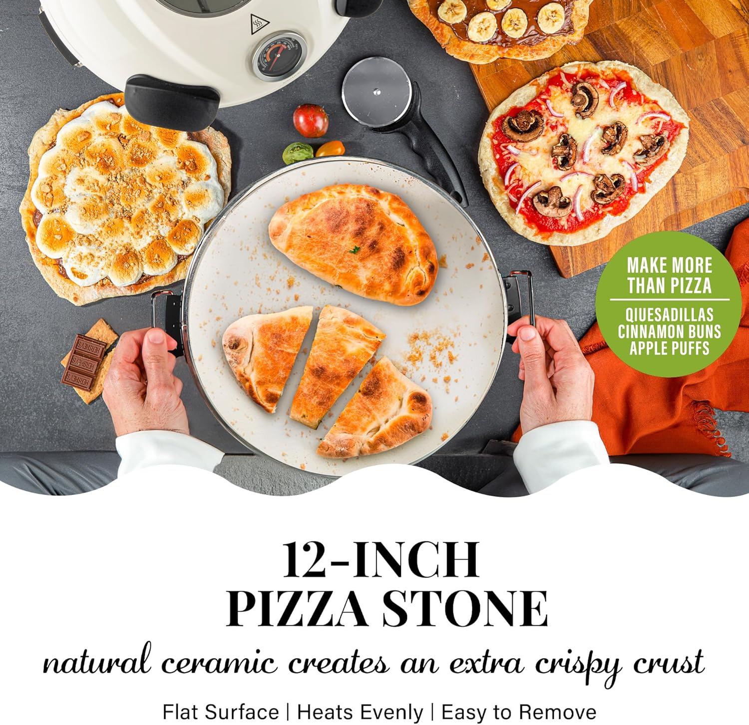 PIEZANO Crispy Crust Pizza Oven by Granitestone – Electric Pizza Oven Indoor Portable, 12 Inch Indoor Pizza Oven Countertop, Pizza Maker Heats up to 800˚F for Stone Baked Pizza at Home - Cream4