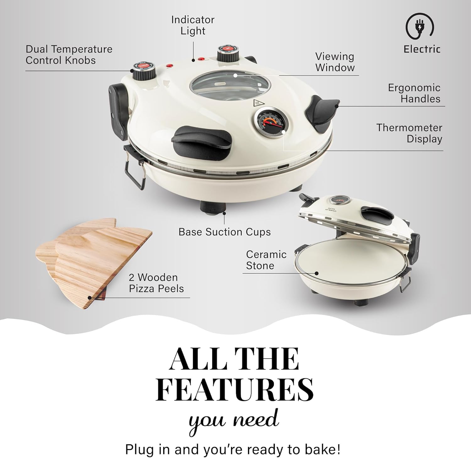 PIEZANO Crispy Crust Pizza Oven by Granitestone – Electric Pizza Oven Indoor Portable, 12 Inch Indoor Pizza Oven Countertop, Pizza Maker Heats up to 800˚F for Stone Baked Pizza at Home - Cream8