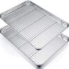 P&P CHEF Extra Large Baking Sheet and Cooking Rack Set, Stainless Steel Cookie Half Sheet Pan with Grill Rack, Rectangle 19.6''x13.5''x1.2'', Oven & Dishwasher Safe, 4 Piece (2 Pans+2 Racks)