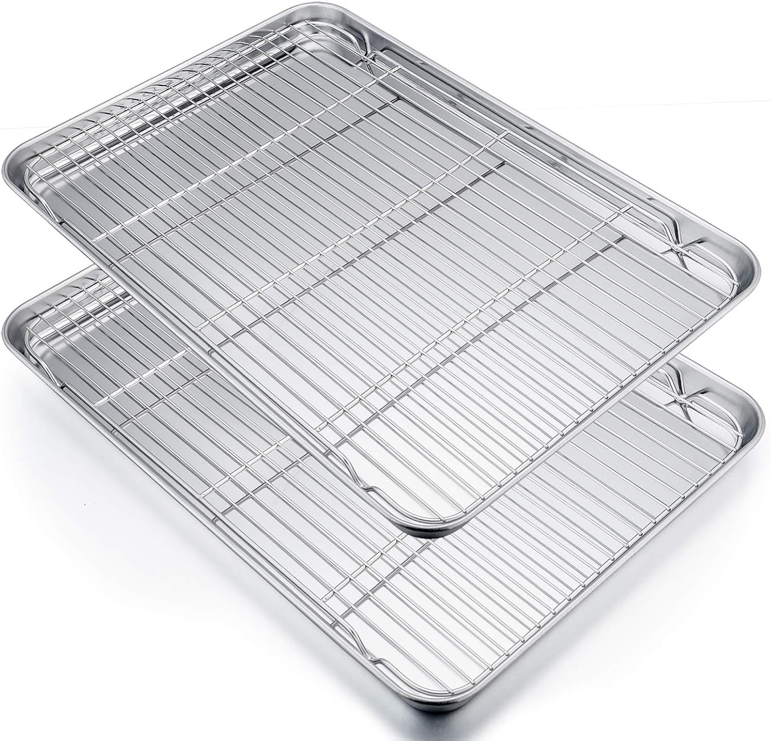 P&P CHEF Extra Large Baking Sheet and Cooking Rack Set, Stainless Steel Cookie Half Sheet Pan with Grill Rack, Rectangle 19.6x13.5x1.2, Oven & Dishwasher Safe, 4 Piece (2 Pans+2 Racks) P&P CHEF Extra Large Baking Sheet and Cooking Rack Set, Stainless Steel Cookie Half Sheet Pan with Grill Rack, Rectangle 19.6''x13.5''x1.2'', Oven & Dishwasher Safe, 4 Piece (2 Pans+2 Racks)