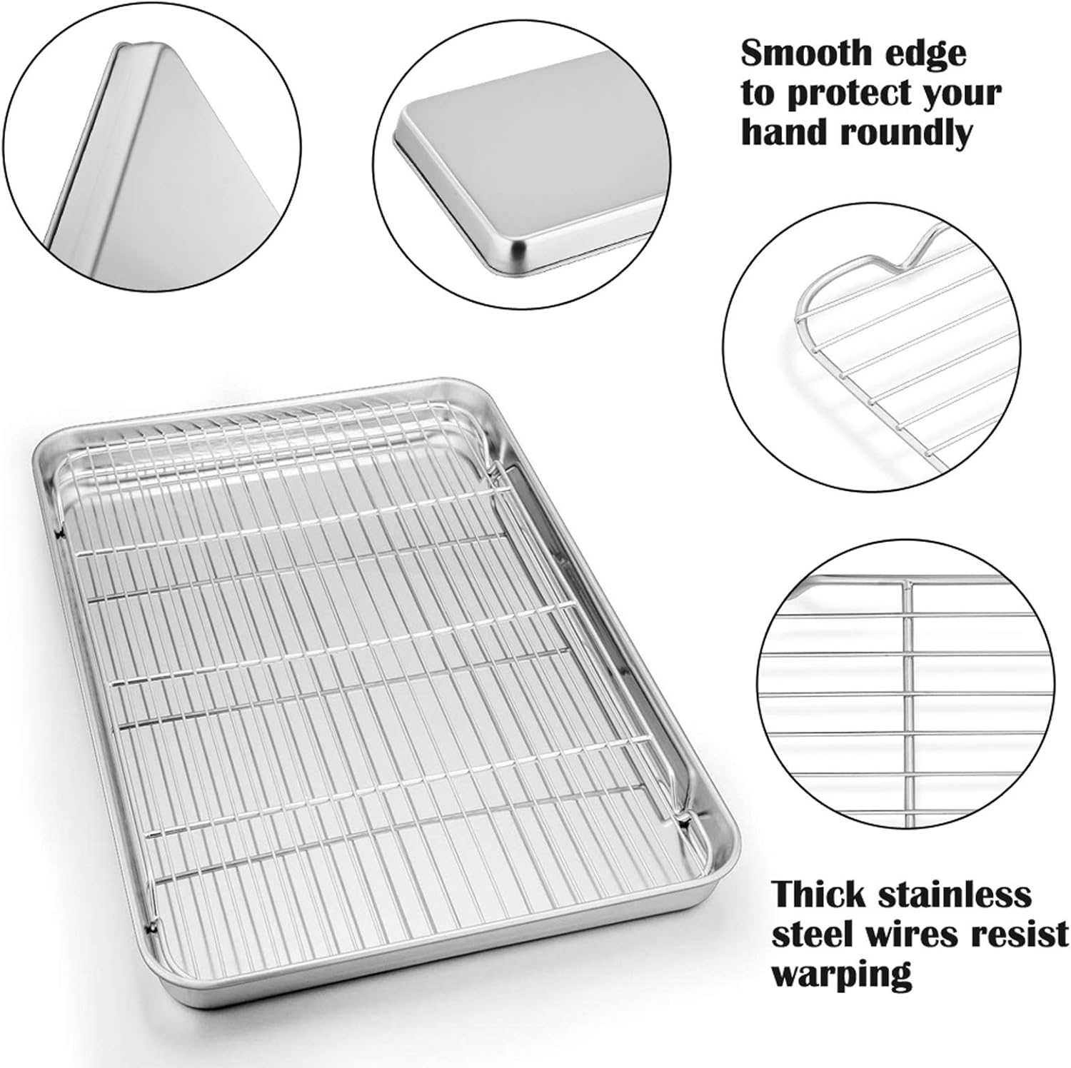 P&P CHEF Extra Large Baking Sheet and Cooking Rack Set, Stainless Steel Cookie Half Sheet Pan with Grill Rack, Rectangle 19.6x13.5x1.2, Oven & Dishwasher Safe, 4 Piece (2 Pans+2 Racks)3