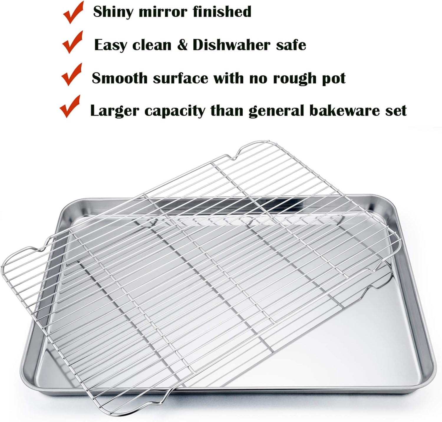 P&P CHEF Extra Large Baking Sheet and Cooking Rack Set, Stainless Steel Cookie Half Sheet Pan with Grill Rack, Rectangle 19.6x13.5x1.2, Oven & Dishwasher Safe, 4 Piece (2 Pans+2 Racks)67