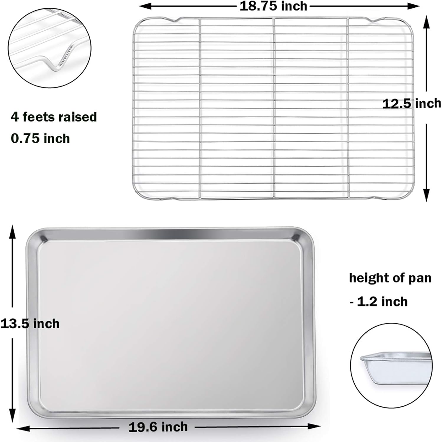 P&P CHEF Extra Large Baking Sheet and Cooking Rack Set, Stainless Steel Cookie Half Sheet Pan with Grill Rack, Rectangle 19.6x13.5x1.2, Oven & Dishwasher Safe, 4 Piece (2 Pans+2 Racks)8