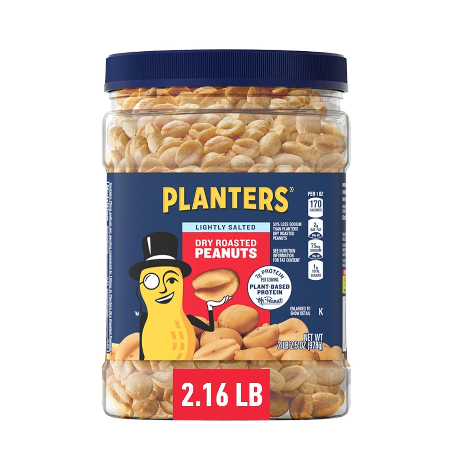 Planters Lightly Salted Dry Roasted Peanuts (6 ct Pack, 2.2 lb Containers)1