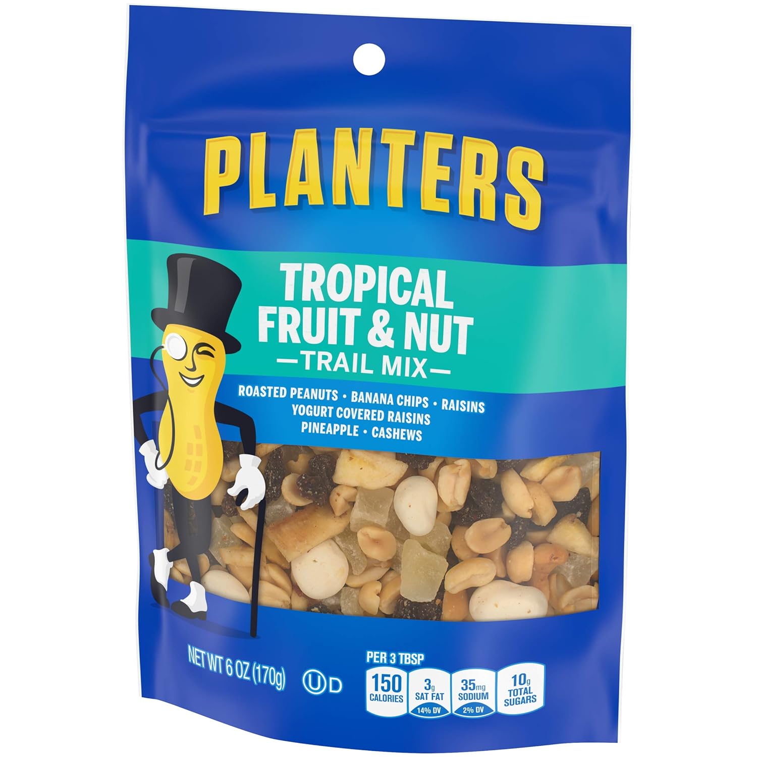 Planters Tropical Fruit & Nut Trail Mix with Roasted Peanuts (Banana Chips, Raisins, Yogurt Raisins, Pineapple & Cashews, 6 oz Pack of 12)2