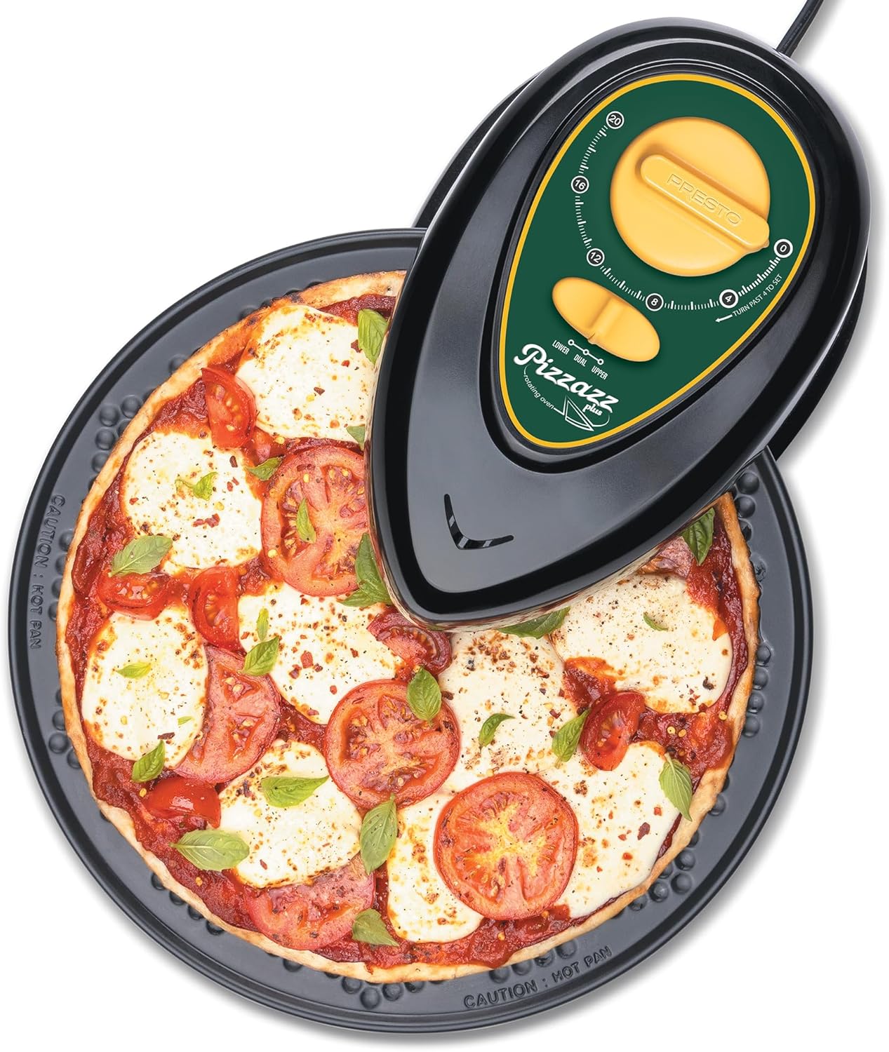 Presto 03434 Pizzaz Plus Rotating Oven - 12-Inch, Countertop Pizza Oven, Nonstick Tray, Top and Bottom Heating Elements, Easy to Clean, Green Gold6